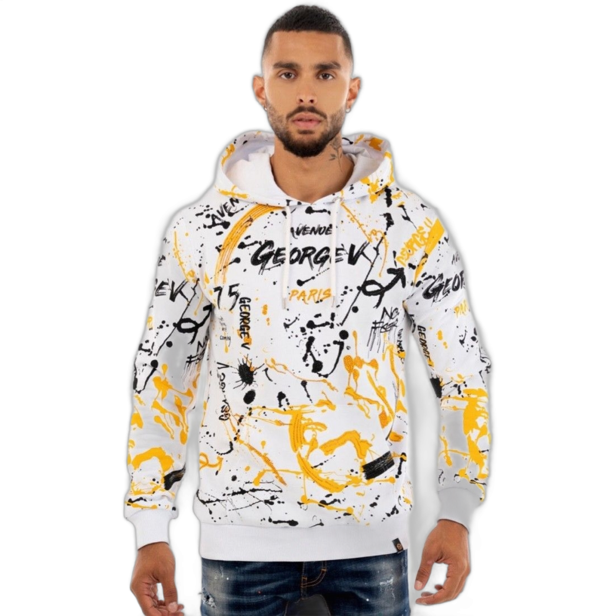 Sudadera George V Paris Urban Street Blanco y Amarillo