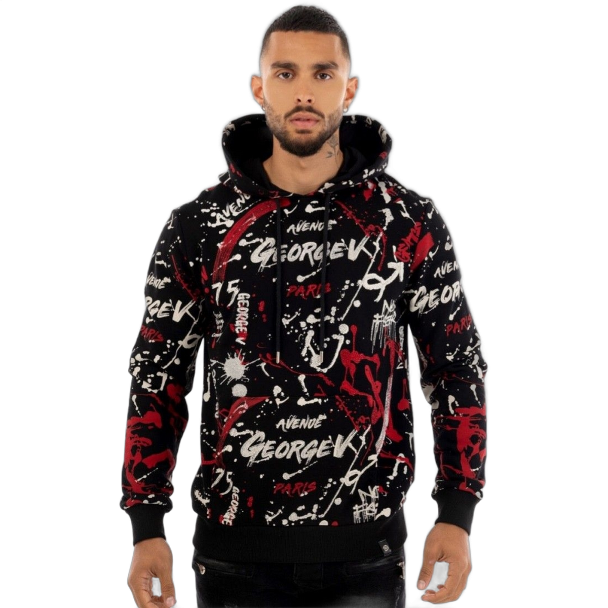 Sudadera George V Paris Urban Street Negro y Rojo