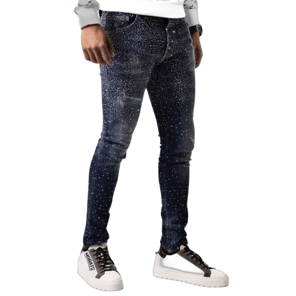 Jeans George V Paris con Tachuelas Azul Marino y Plata