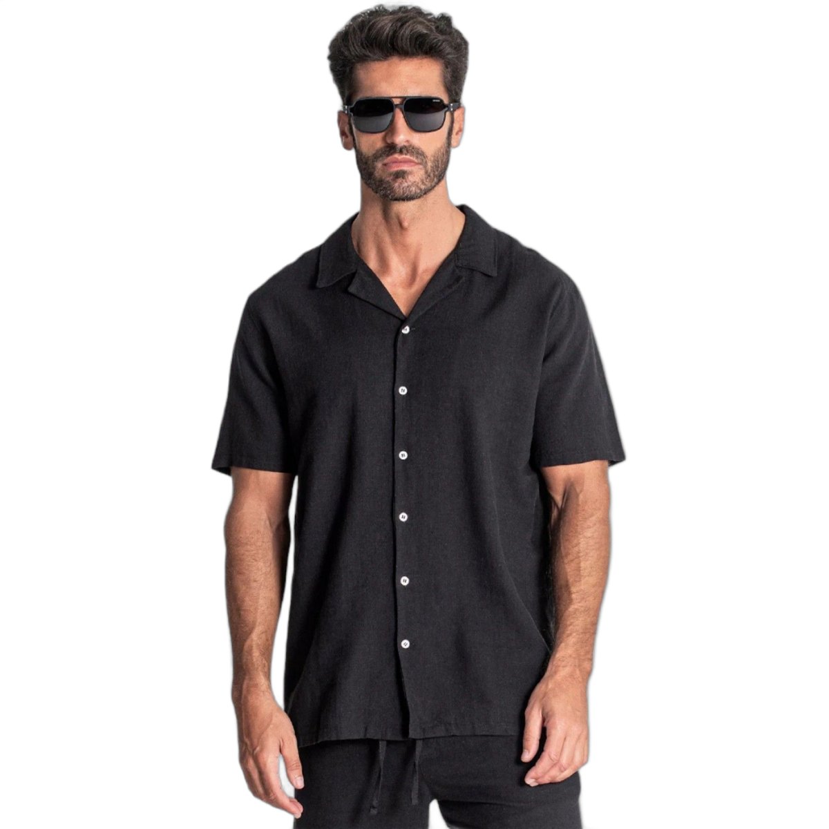 Camisa Gianni Kavanagh Hawaiana de Lino Negro