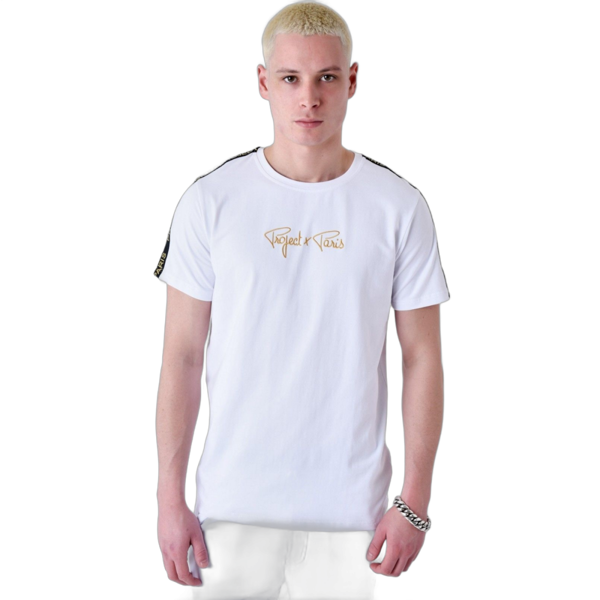 Camiseta Project X Paris Clasica con Rayas Hombro Blanco