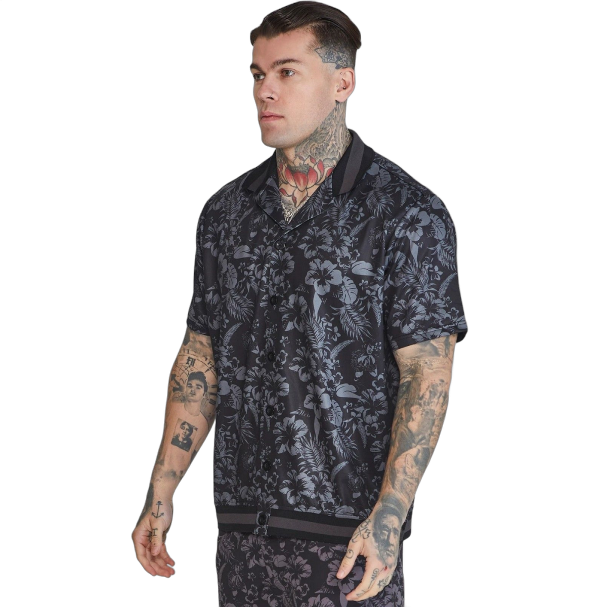 Camisa SikSilk de Bolos Floral Negro