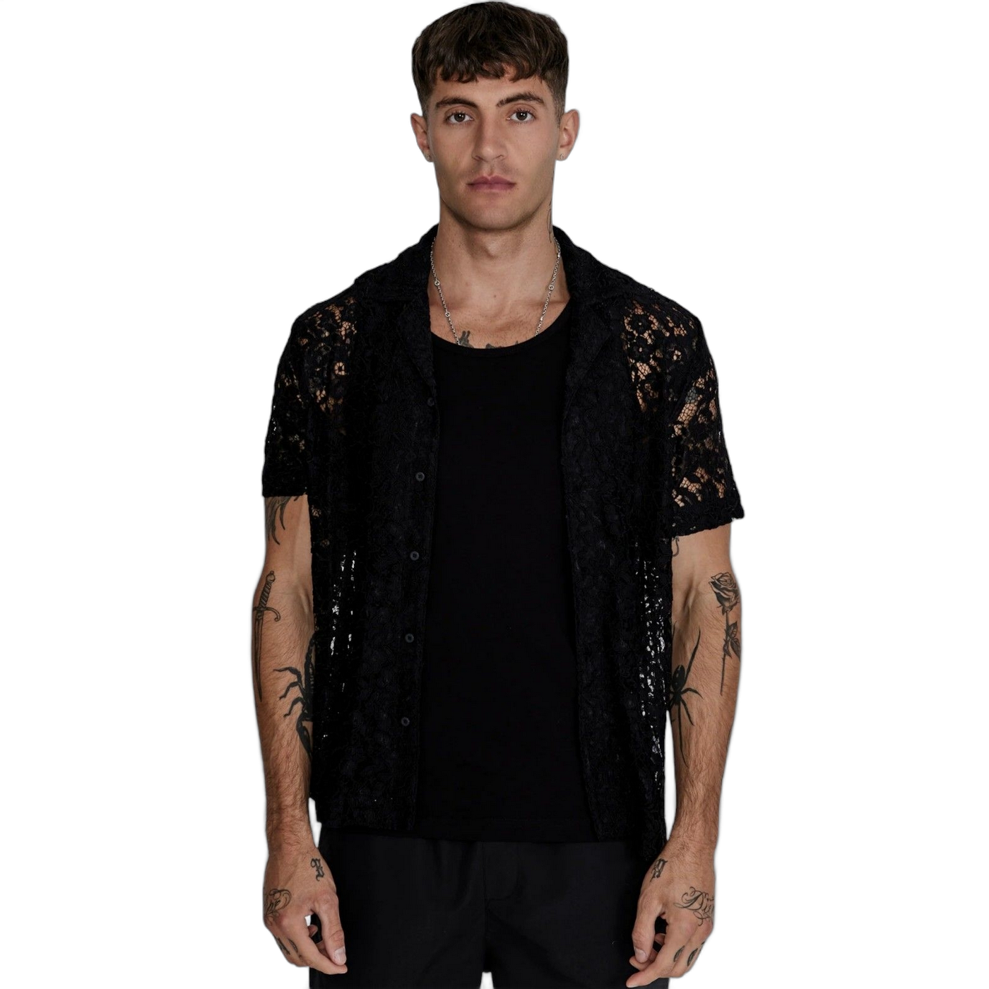 Camisa SikSilk Bordado Lace Resort Negro