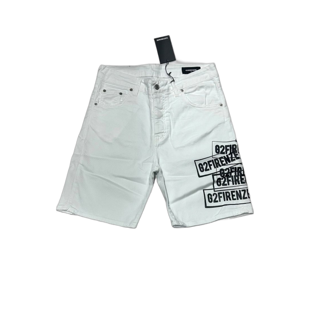 Jeans Corto G2 Firenze Timbro Bull Blanco