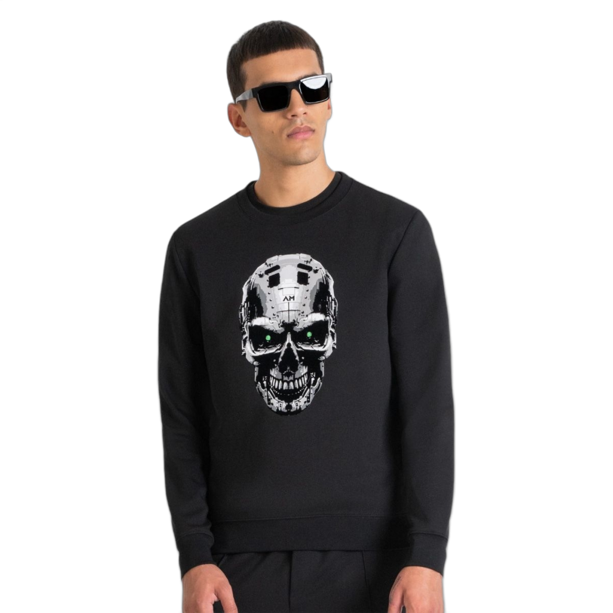 Sudadera Antony Morato Negra Slim Fit Con Calabera de Cyborg