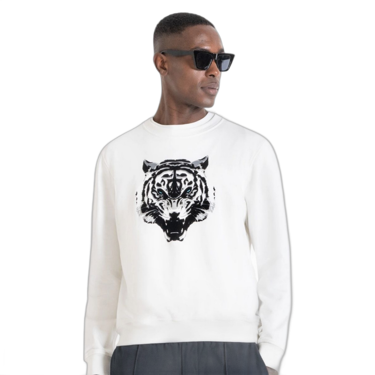 Sudadera Antony Morato Crema Con Estampado de Tigre