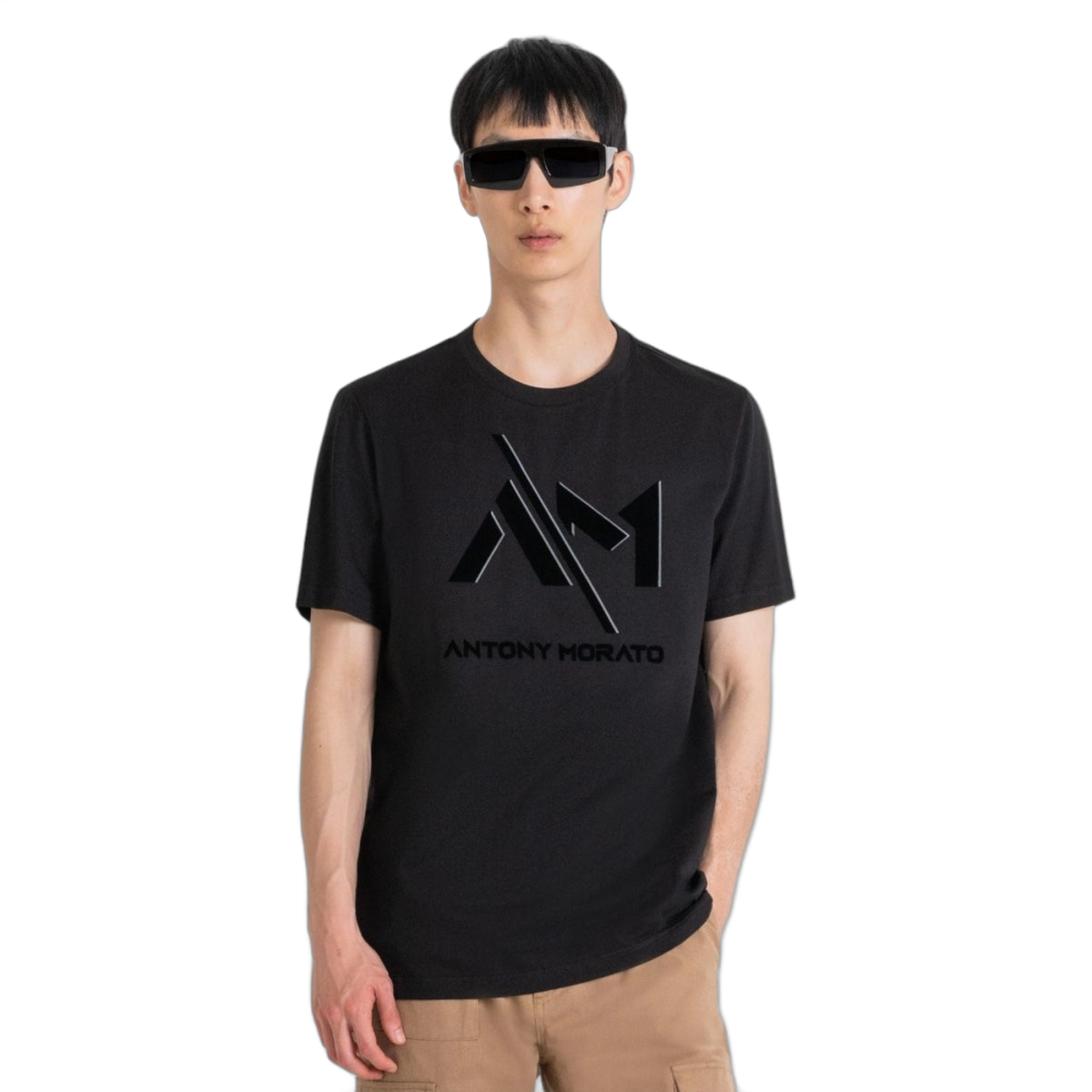 Camiseta Antony Morato Negra Regula Fit con Logo Estampado