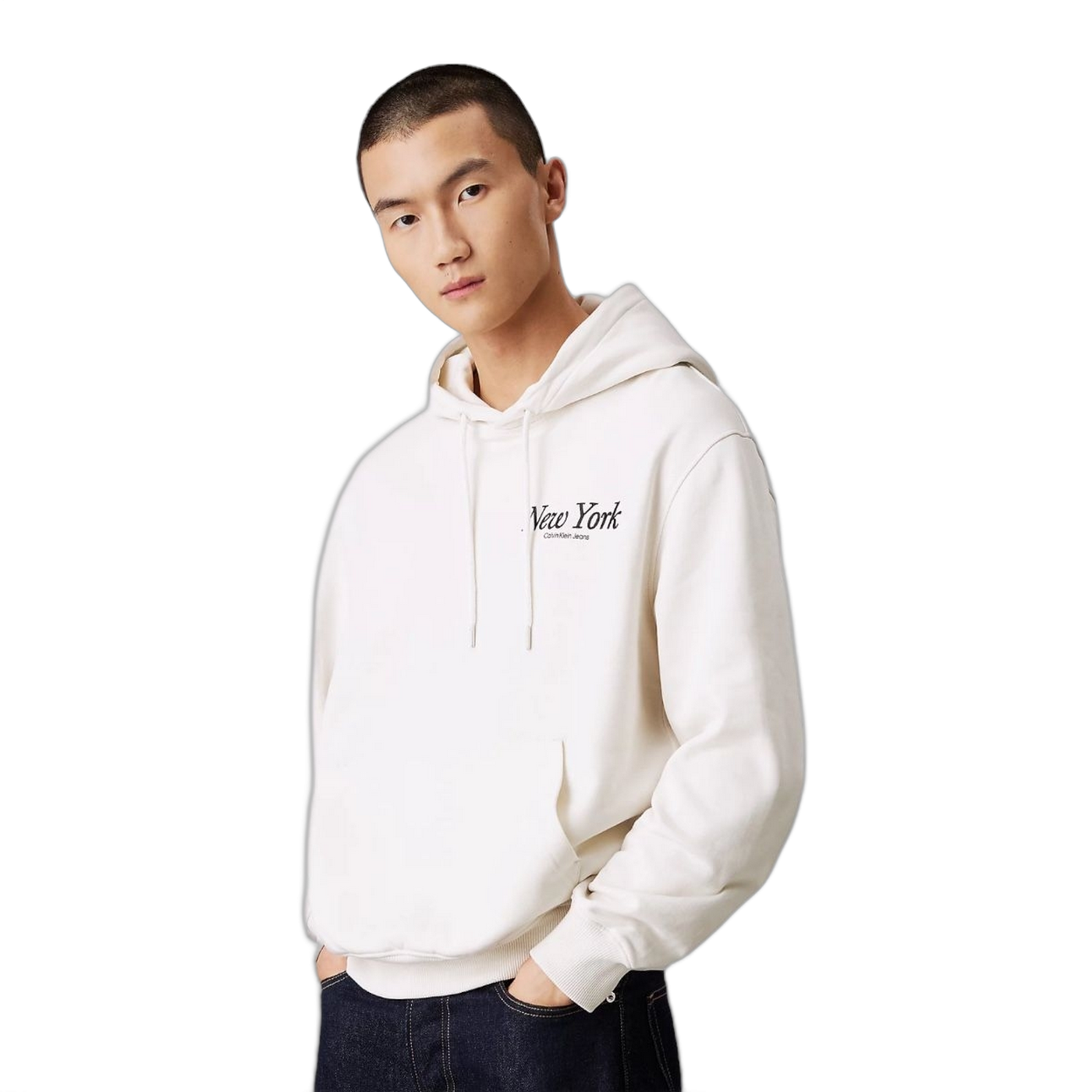 Sudadera con Capucha Calvin Klein Blanco Roto con Logo New York