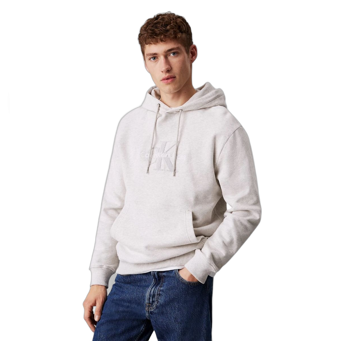 Sudadera con Capucha Calvin Klein De Chenilla Con Monograma Gris