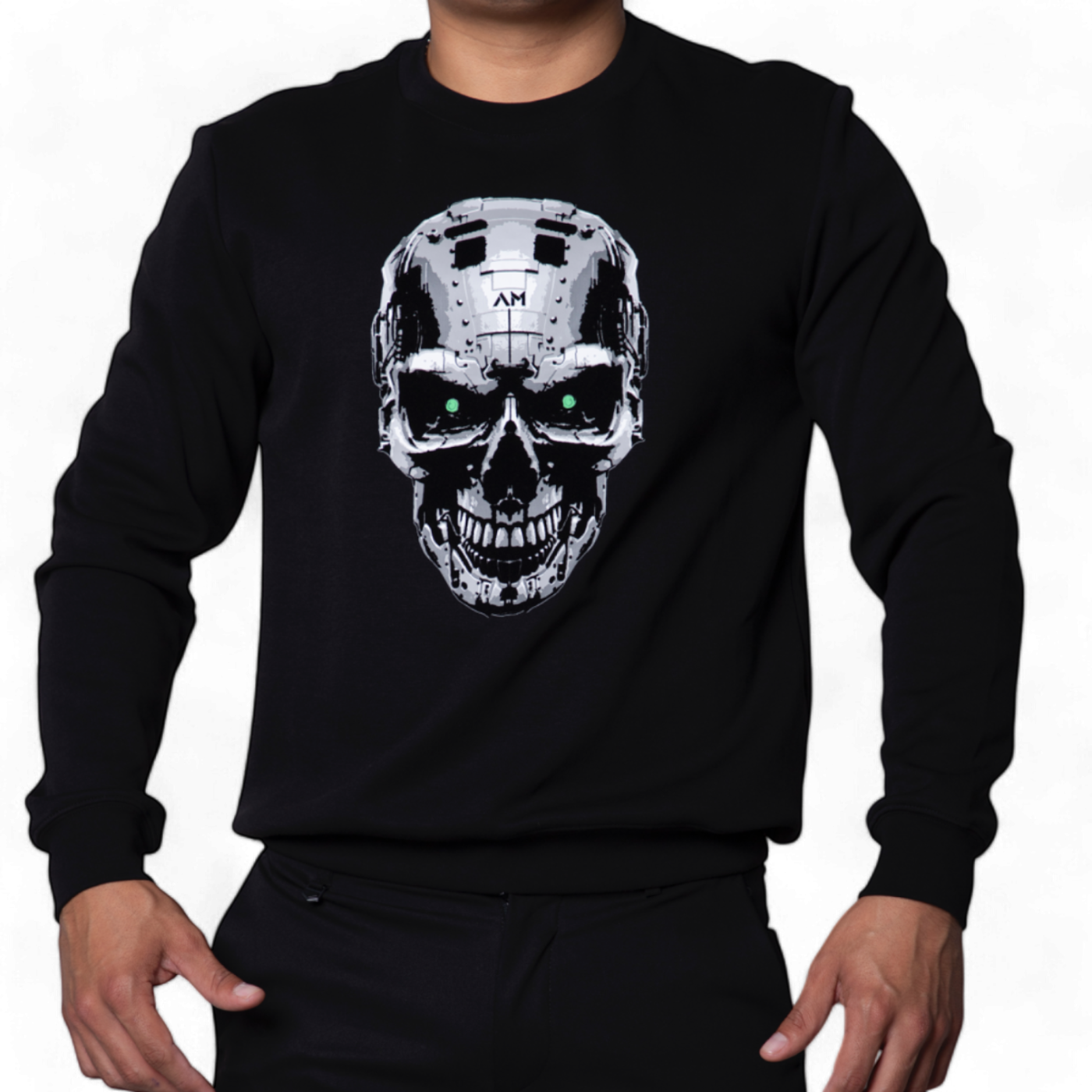 Sudadera Antony Morato Negra Slim Fit Con Calabera de Cyborg