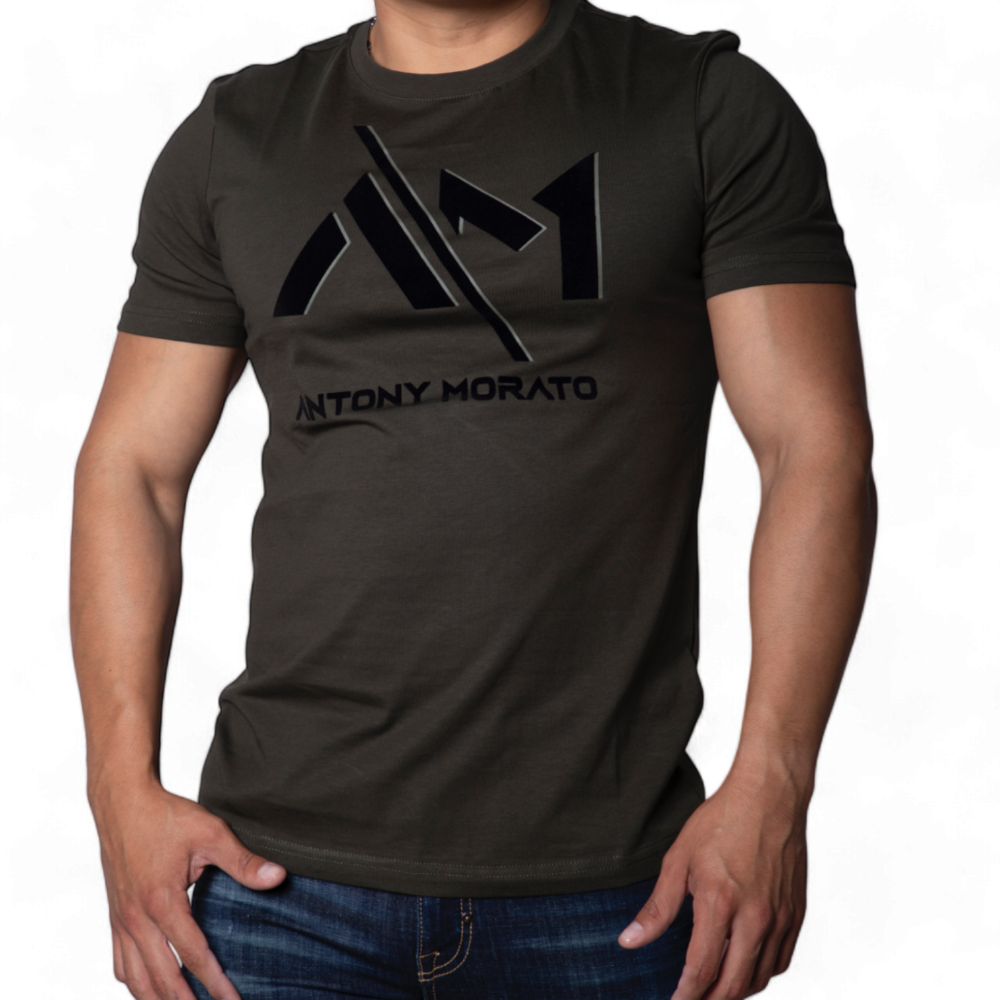 Camiseta Antony Morato Verde Militar Regula Fit con Logo Estampado