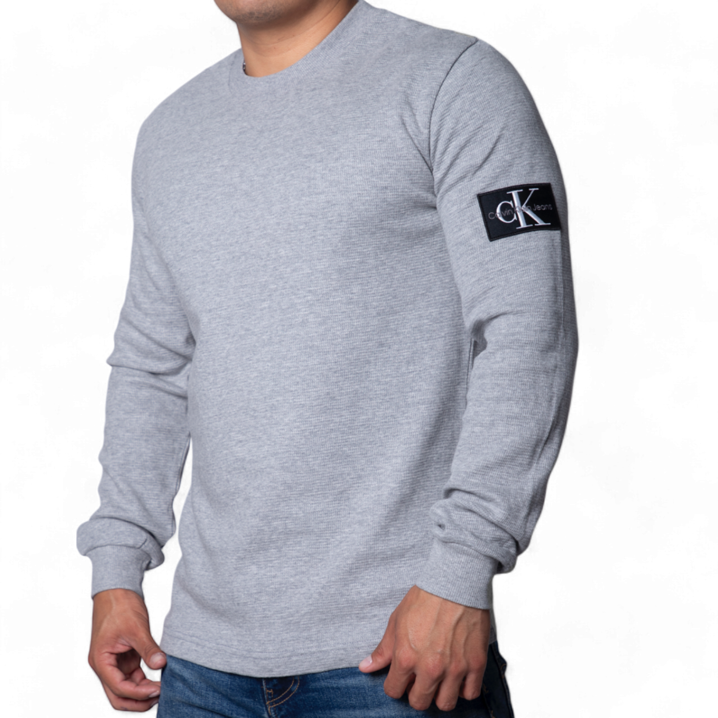 Camiseta Slim Calvin Klein Gris de Manga Larga Punto Gofrado