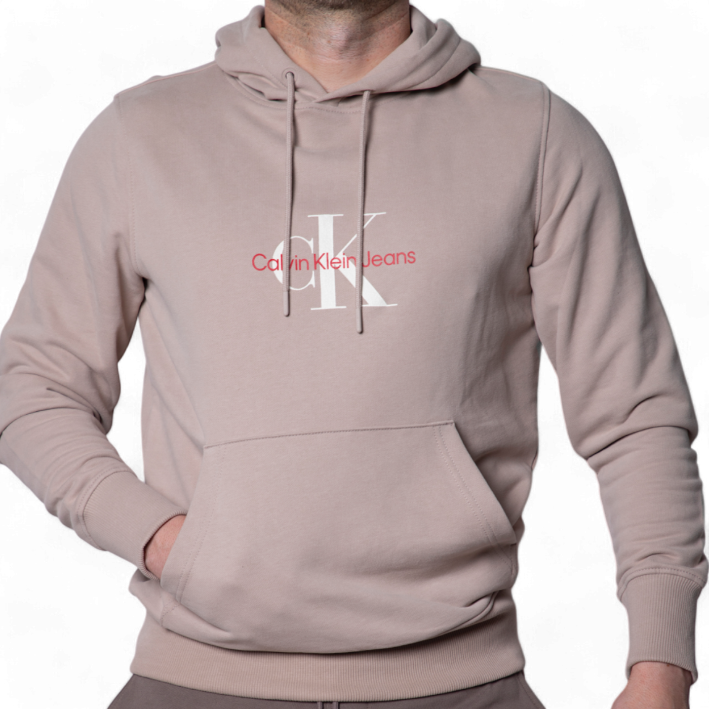 Sudadera Con Capucha Calvin Klein Basica Monologo Beige