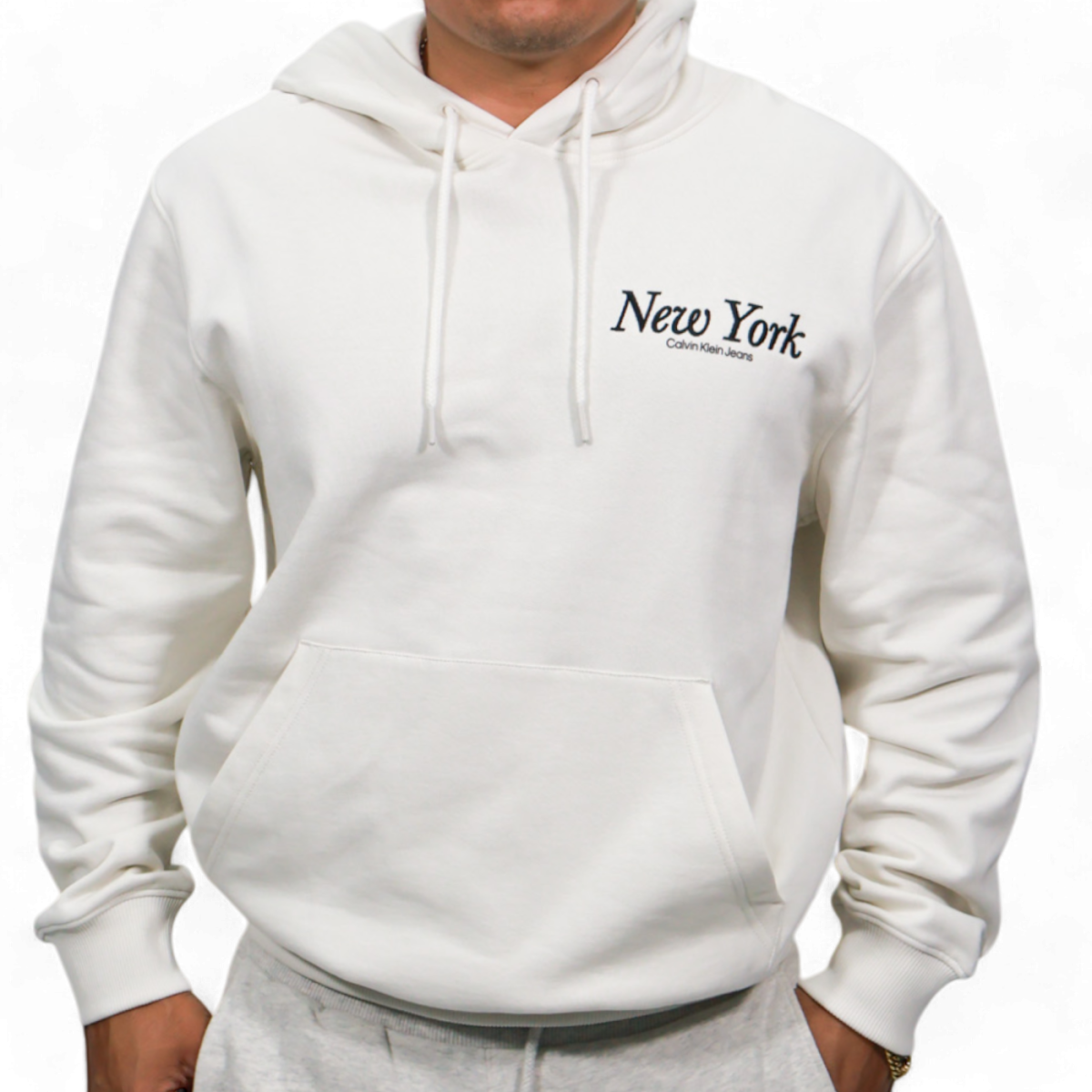 Sudadera con Capucha Calvin Klein Blanco Roto con Logo New York