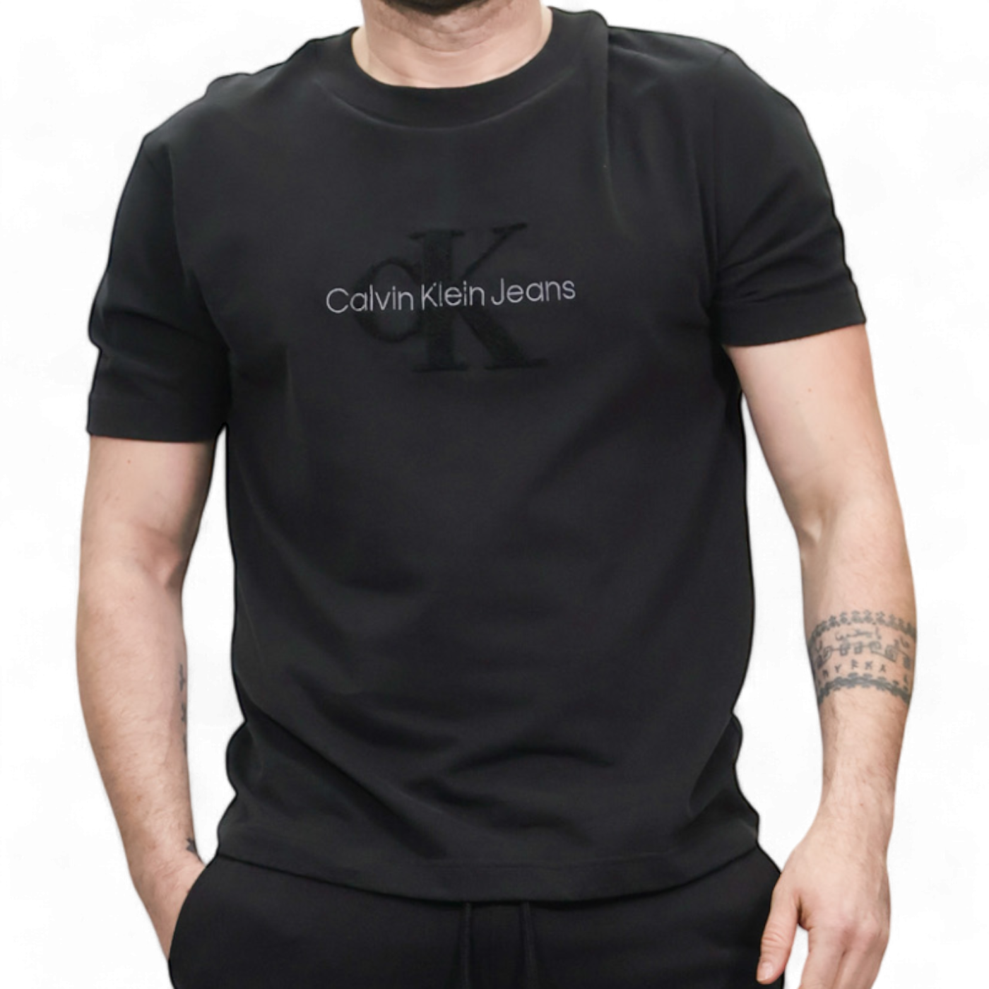 Camiseta Calvin Klein de Chenilla con Monograma Negro