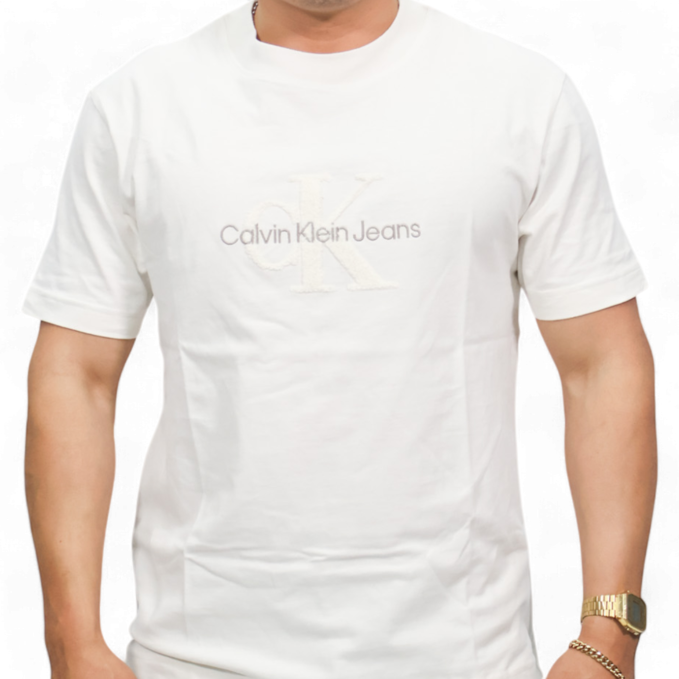 Camiseta Calvin Klein de Chenilla con Monograma Marfil