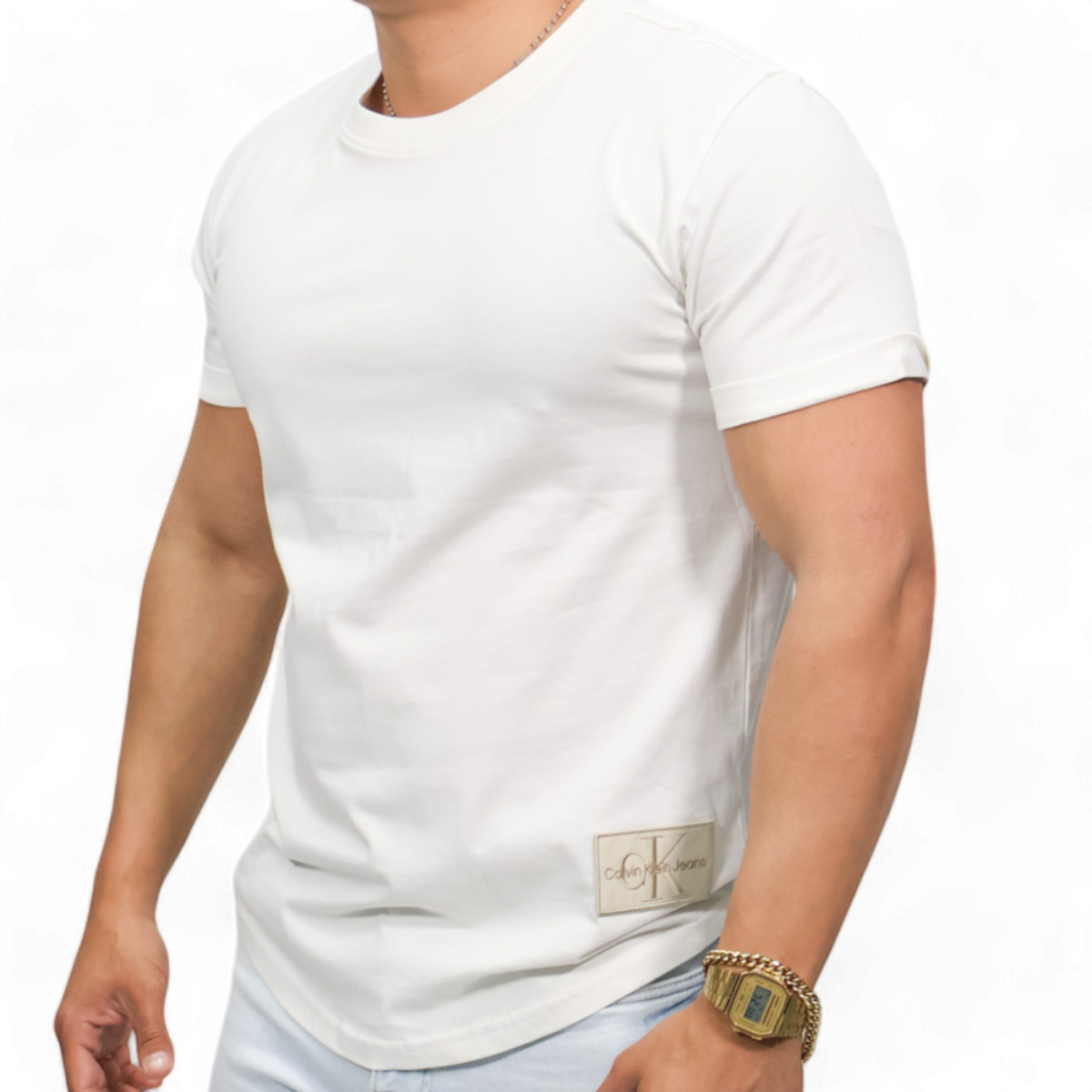 Camiseta Calvin Klein Beige Con Insignia CK