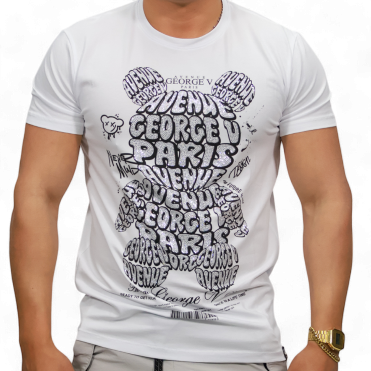 Camiseta George V Paris Strass Oso Blanco