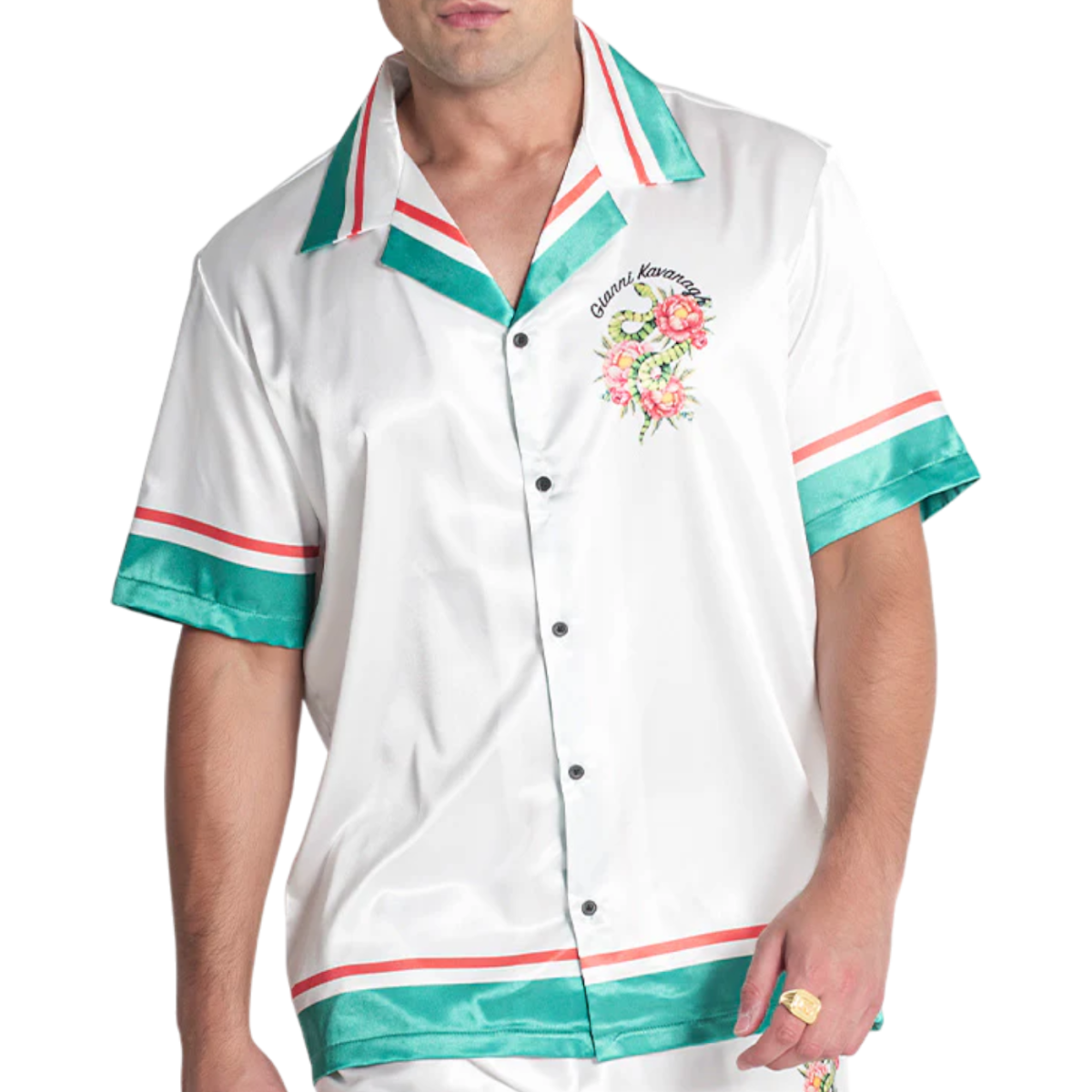 Camisa Gianni Kavanagh Botanica Linea Verde Blanco