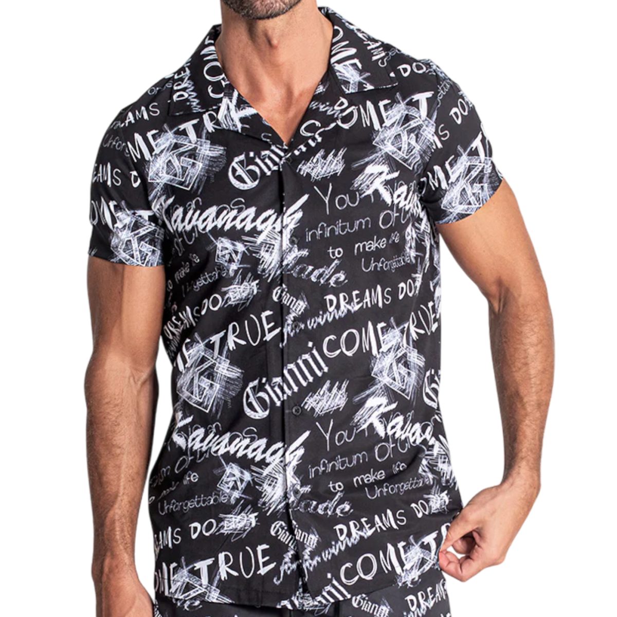 Camisa Gianni Kavanagh Hawaiana Sketch Negro