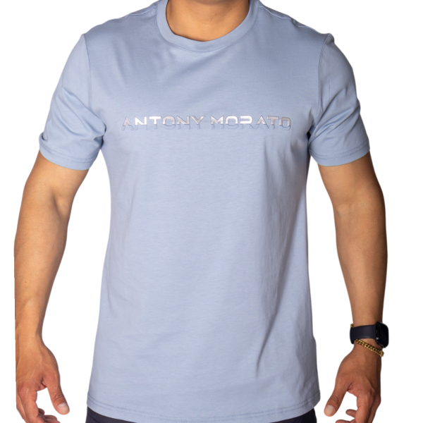 Camiseta Antony Morato de Algodón Azul Sky Estampado Laminado Plata Camiseta Antony Morato de Algodón Azul Sky Estampado Laminado Plata