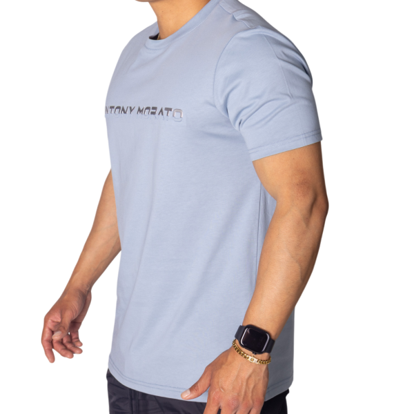 Camiseta Antony Morato de Algodón Azul Sky Estampado Laminado Plata