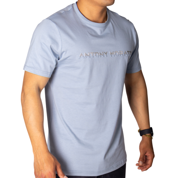 Camiseta Antony Morato de Algodón Azul Sky Estampado Laminado Plata