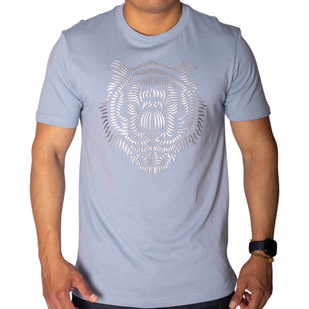 Camiseta Antony Morato de Algodón Azul Sky con Estampado Leon Plata