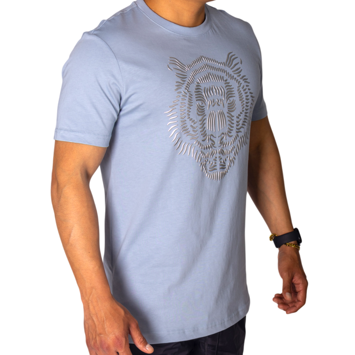 Camiseta Antony Morato de Algodón Azul Sky con Estampado Leon Plata 2