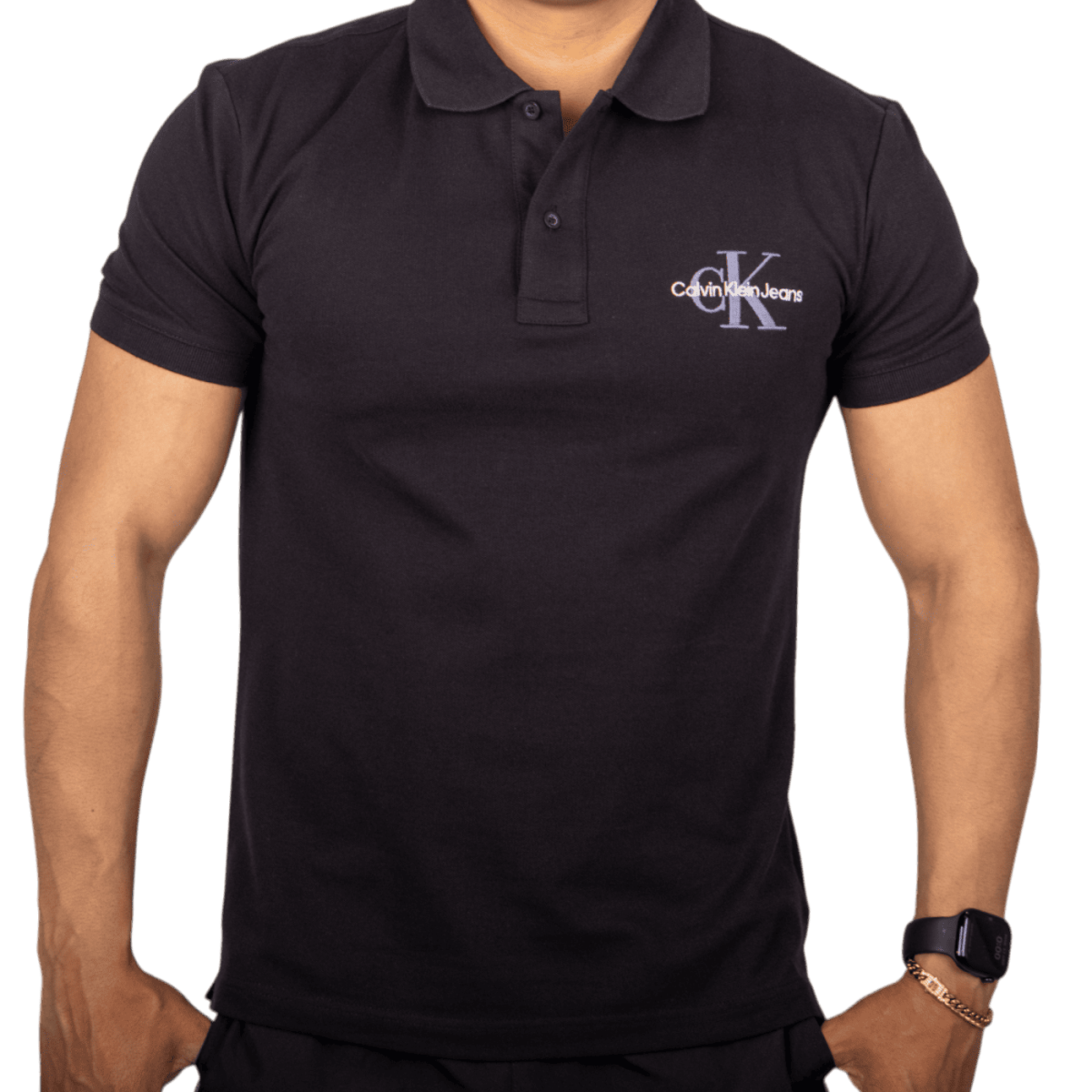 Polo Calvin Klein Jeans Basic Logo Negro logo Celeste