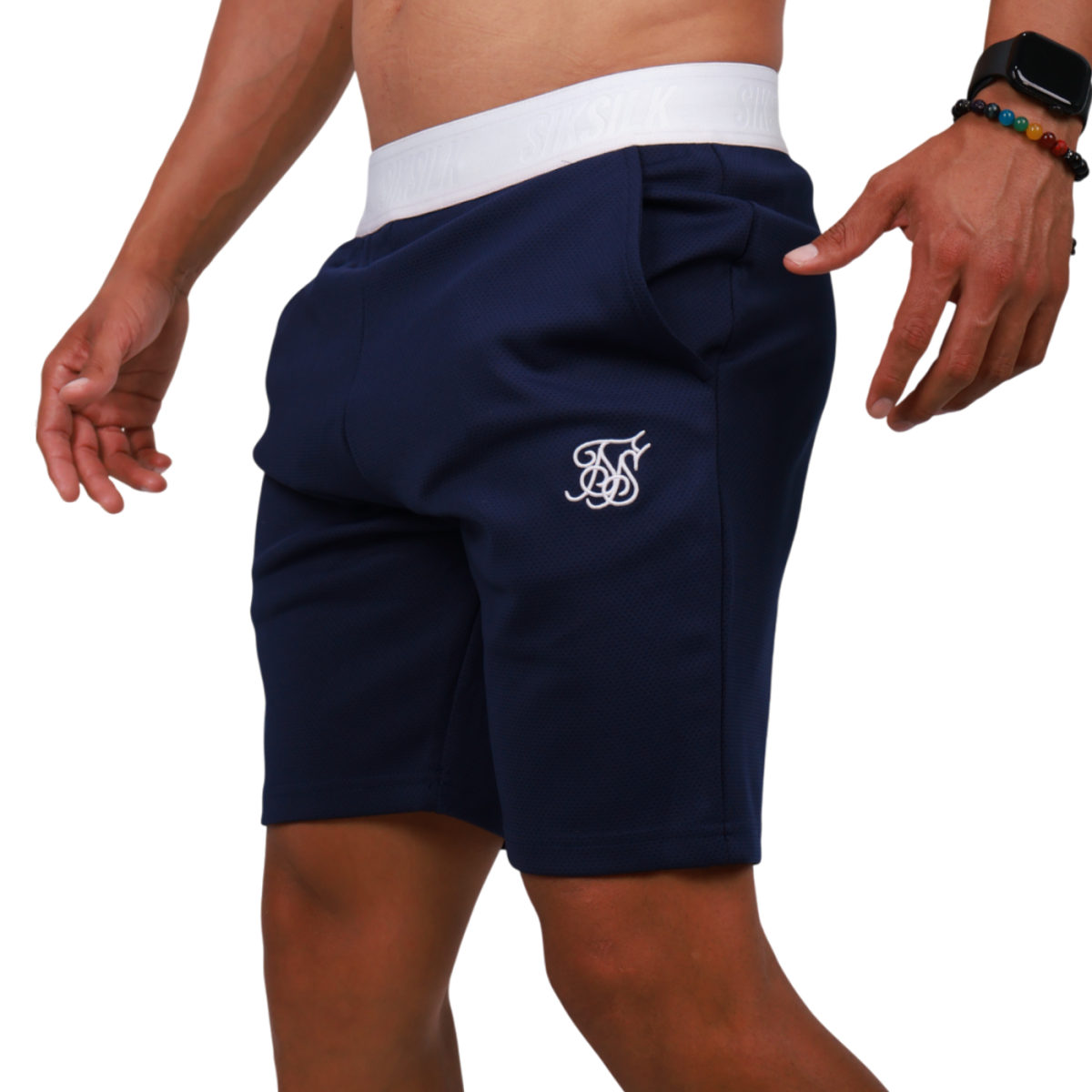 Pantalon SikSilk Eyelet Poly Azul Marino y Blanco SikSilk | Short  - Estilo urbano premium 2