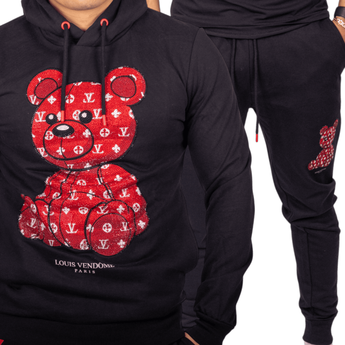 Chandal Louis Vendome Oso Piedras Street Negro y Rojo Louis Vendome | Sudaderas  - Estilo urbano premium