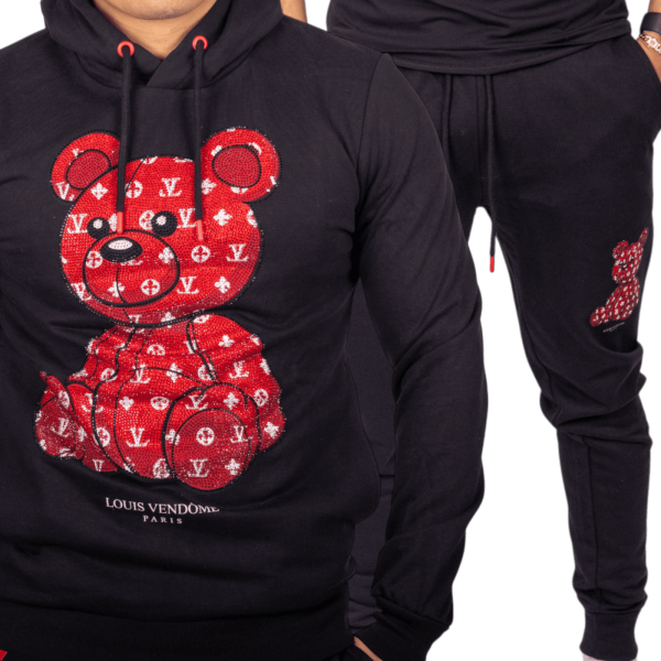 Chandal Louis Vendome Oso Piedras Street Negro y Rojo Louis Vendome | Sudaderas  - Estilo urbano premium