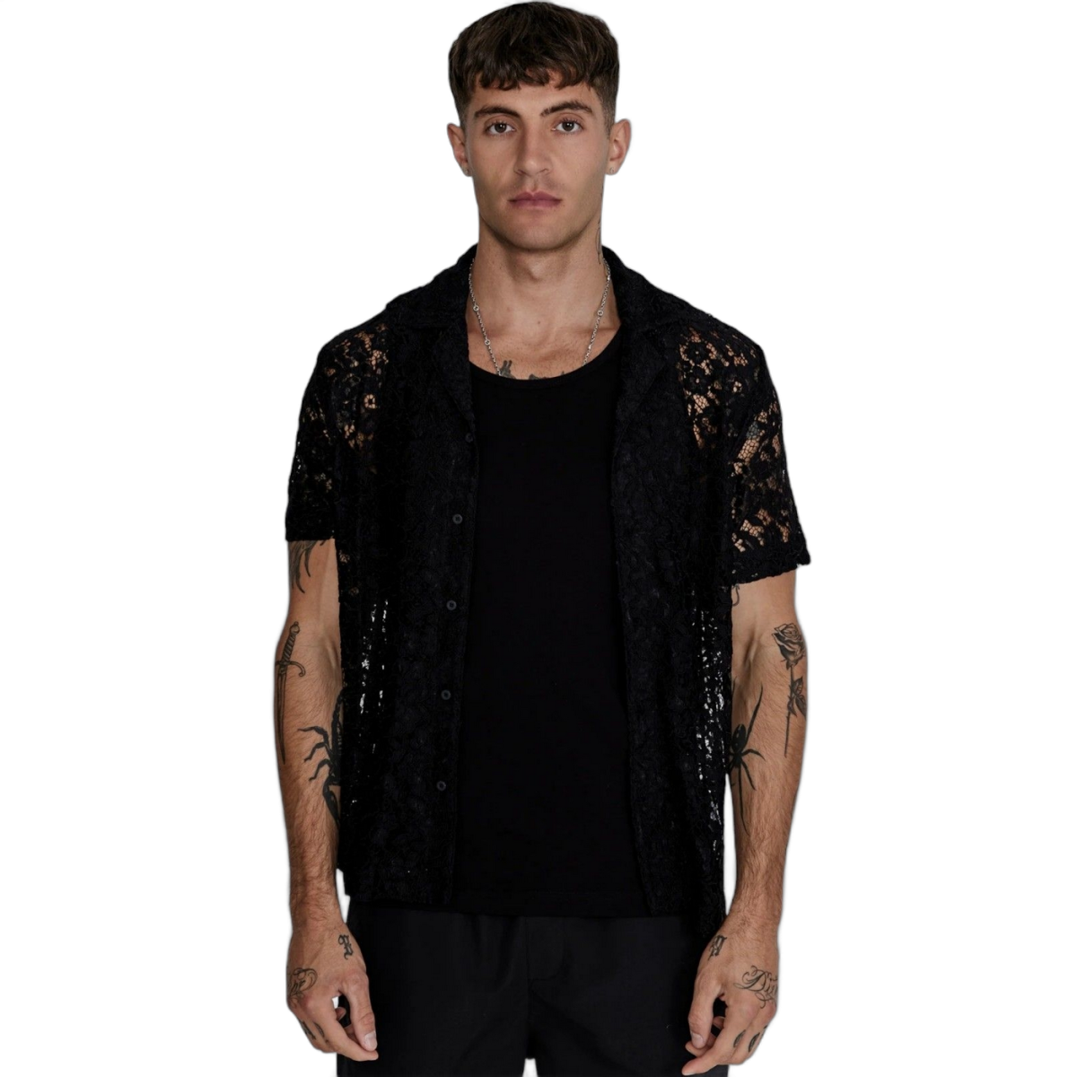 Camisa SikSilk Bordado Lace Resort Negro SikSilk | Camisas y Polos  - Estilo urbano premium