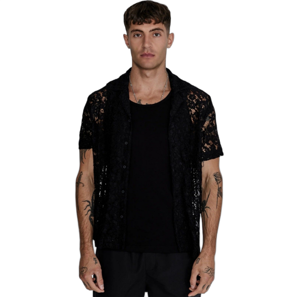 Camisa SikSilk Bordado Lace Resort Negro SikSilk | Camisas y Polos  - Estilo urbano premium