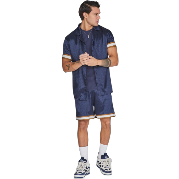 Camisa SikSilk con Franja en Manga Azul Marino SikSilk | Short  - Estilo urbano premium