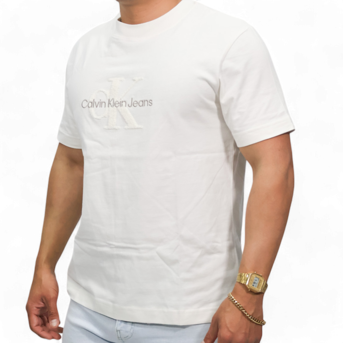 Camiseta Calvin Klein de Chenilla con Monograma Marfil Calvin Klein | Camisetas  - Estilo urbano premium 2