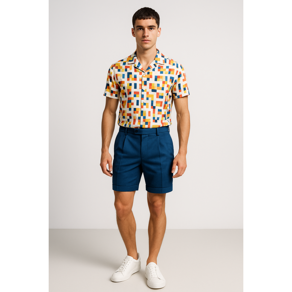 Look Riviera Retro con camisa estampada y shorts azul Antony Morato